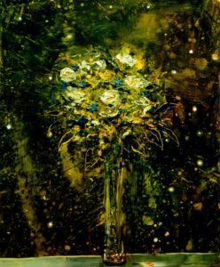 La nuit où vers 2h40, lorsque je te parlais de la lumière de Rembrandt ton bouquet s'est mis à jouer avec les étoiles 46 cm x 38 cm 2013