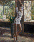 Dans l'atelier d'été, Jeanne venait jouer les lianes dansantes faisant balancer ses hanches comme un métronome au "tempo lento". - 41cm x 33cm - 2022