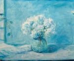 Je me souviens de tes bouquets d'hortensias déposés les matins d'été à Lézinadou dans l'atelier bleu. - 73cm x 60cm - 2022