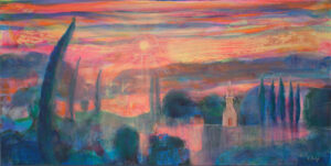 C'était une fin du jour où ta main c'était endormie dans la mienne, le paysage soupirait sous le feu corail du soleil. - 50cm x 25cm - 2025