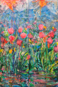 On s'embrassait au bord de l'eau, les volcans s'embrasaient aussi au loin. L'insouciance a-t-elle besoin d'arguments pour se défendre? - 90cm x 60cm - 2025