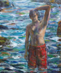 L’instant où Octave me dit: pose un peu tes pinceaux, prends les masques, sous la mer c’est magnifique! - 55cm x 46cm - 2025